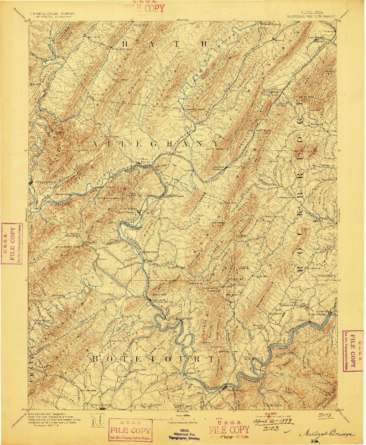 USGS 1:125000-SCALE QUADRANGLE FOR NATURAL BRIDGE, VA 1894