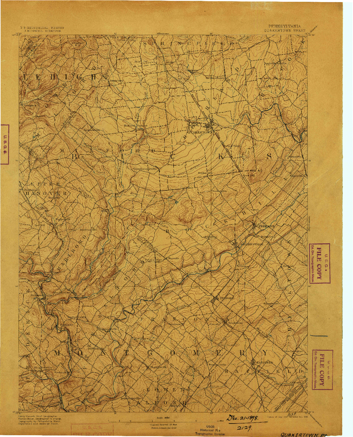 USGS 1:62500-SCALE QUADRANGLE FOR QUAKERTOWN, PA 1894