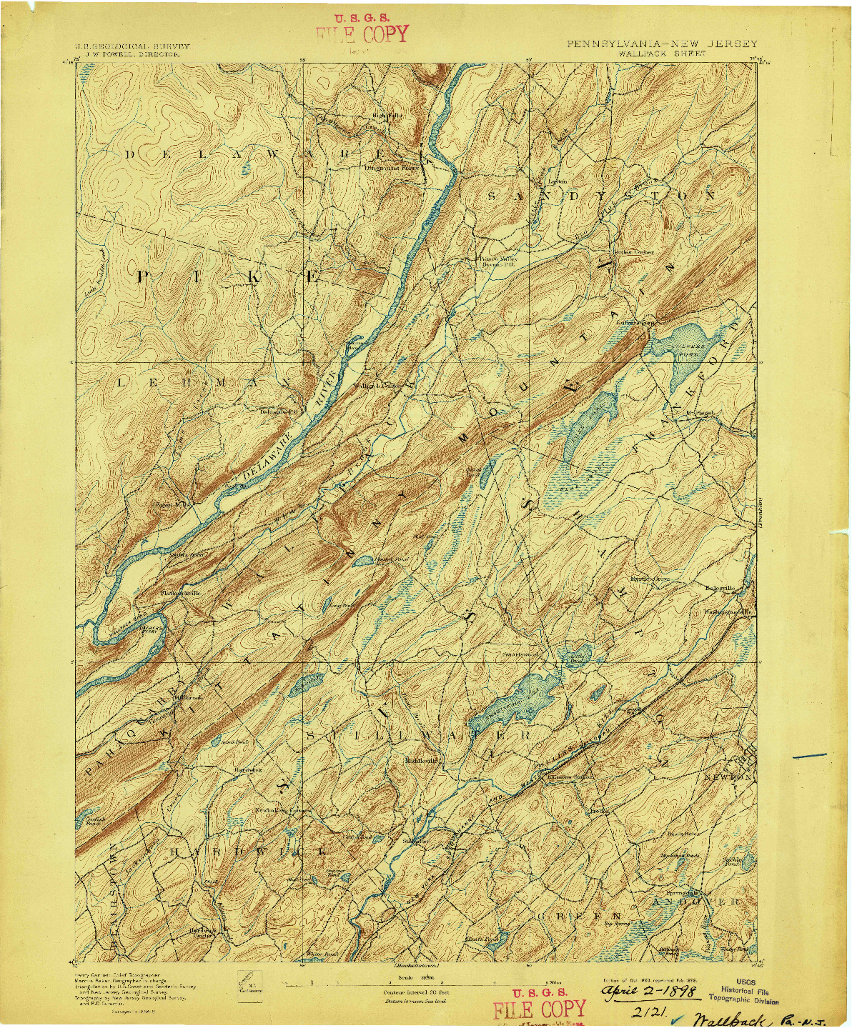 USGS 1:62500-SCALE QUADRANGLE FOR WALLPACK, PA 1893