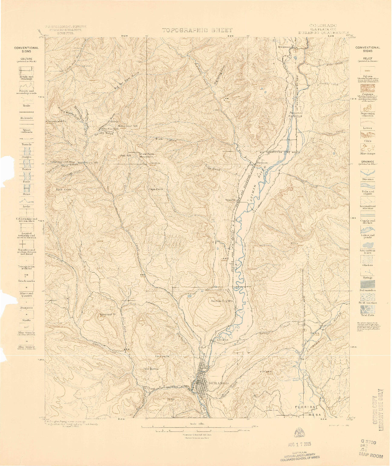 USGS 1:62500-SCALE QUADRANGLE FOR DURANGO, CO 1898