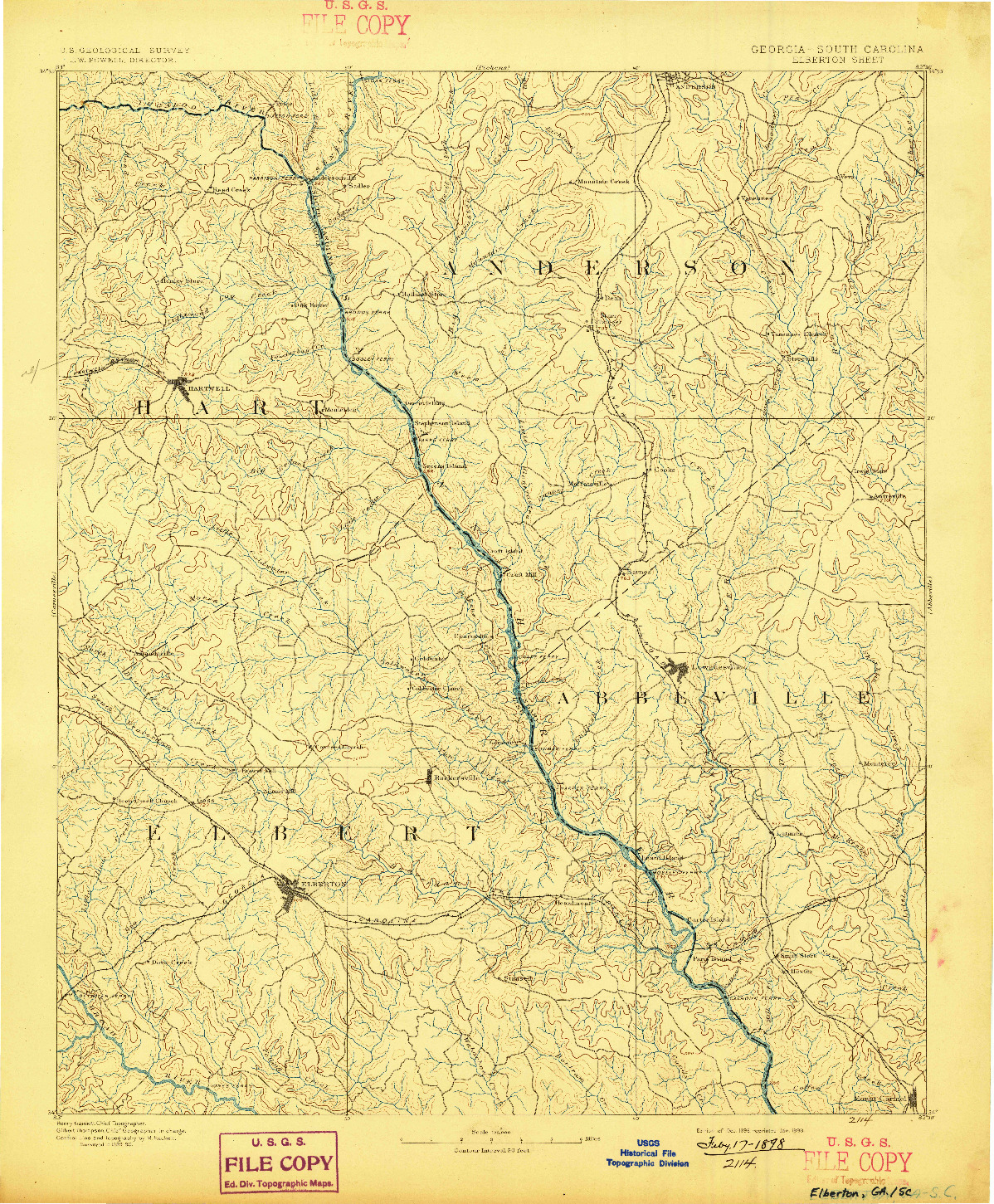 USGS 1:125000-SCALE QUADRANGLE FOR ELBERTON, GA 1893