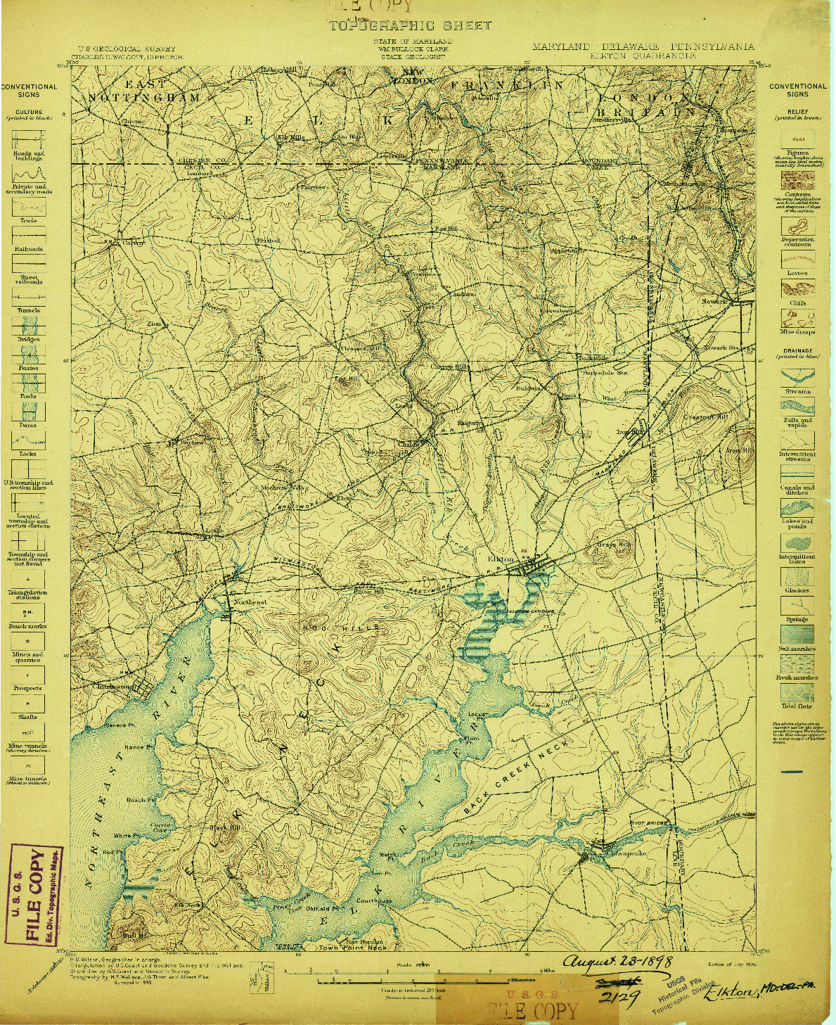 USGS 1:62500-SCALE QUADRANGLE FOR ELKTON, MD 1898