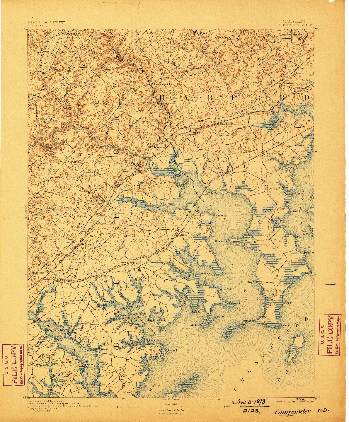 USGS 1:62500-SCALE QUADRANGLE FOR GUNPOWDER, MD 1893