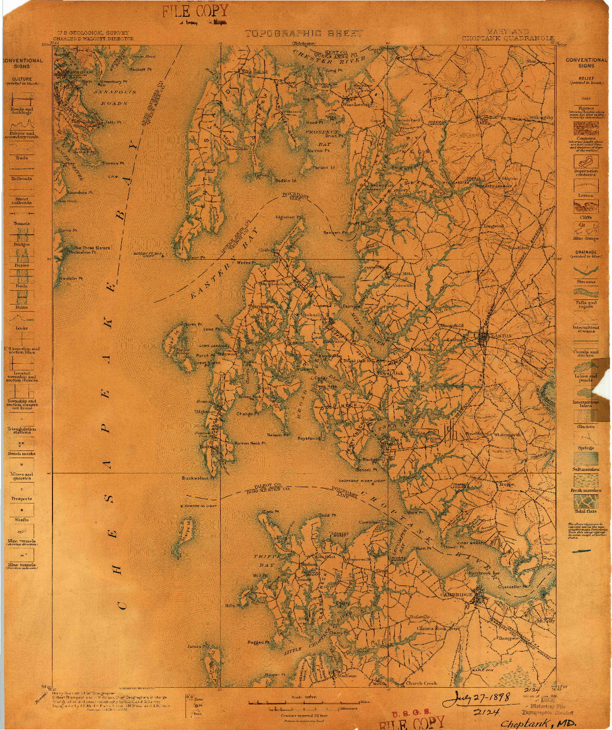 USGS 1:125000-SCALE QUADRANGLE FOR CHOPTANK, MD 1898