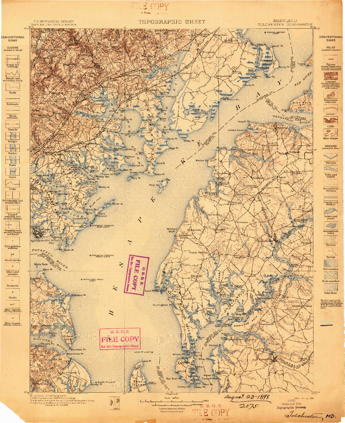 USGS 1:125000-SCALE QUADRANGLE FOR TOLCHESTER, MD 1898