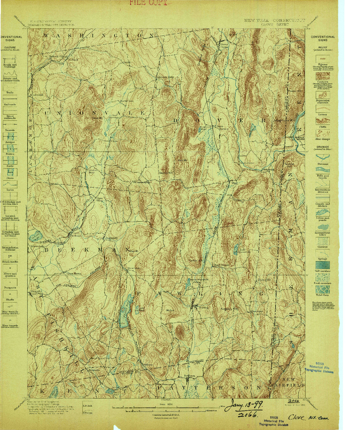 USGS 1:62500-SCALE QUADRANGLE FOR CLOVE, NY 1898