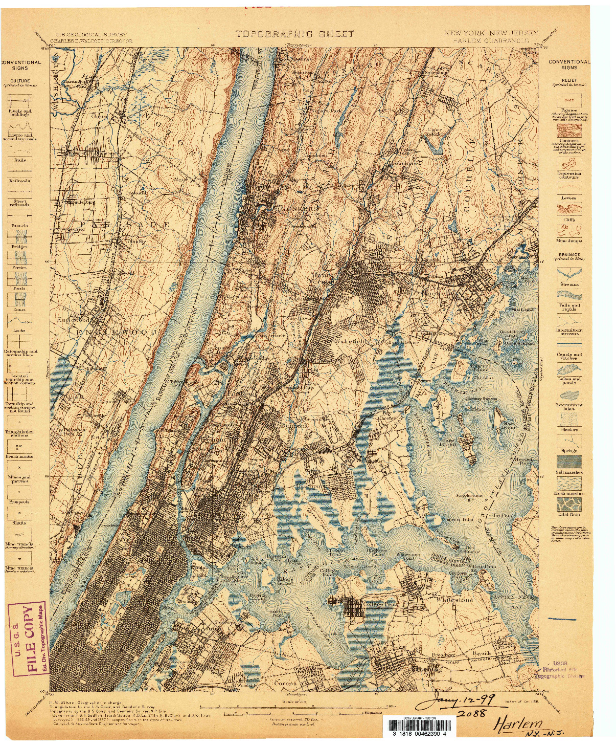 USGS 1:62500-SCALE QUADRANGLE FOR HARLEM, NY 1898