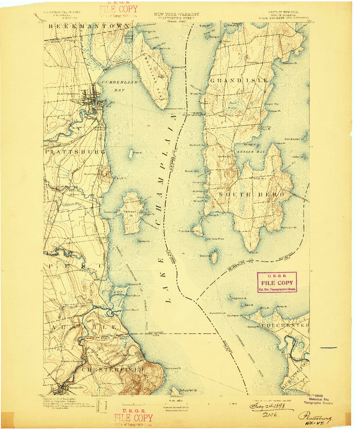 USGS 1:62500-SCALE QUADRANGLE FOR PLATTSBURG, NY 1894