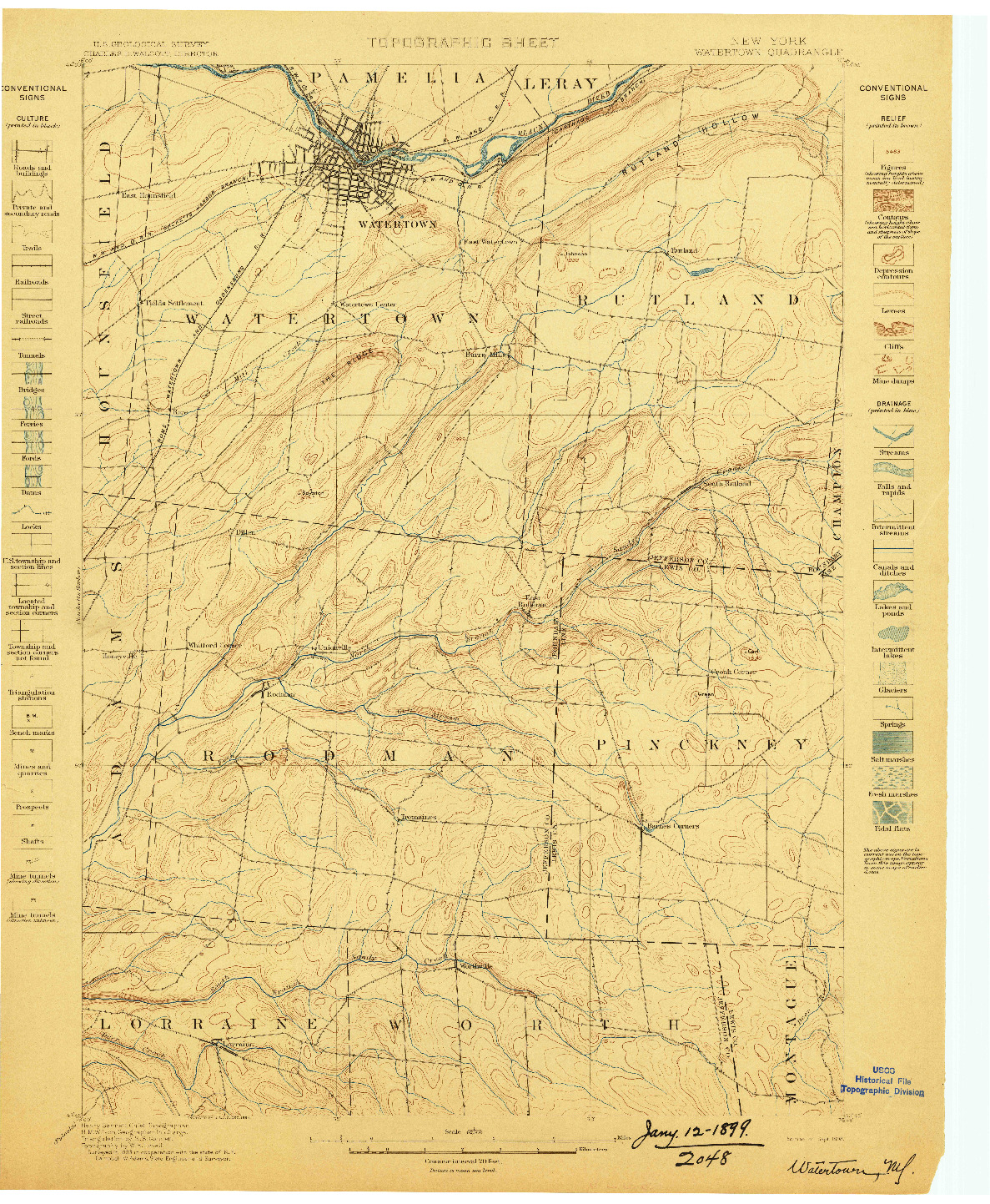 USGS 1:62500-SCALE QUADRANGLE FOR WATERTOWN, NY 1898