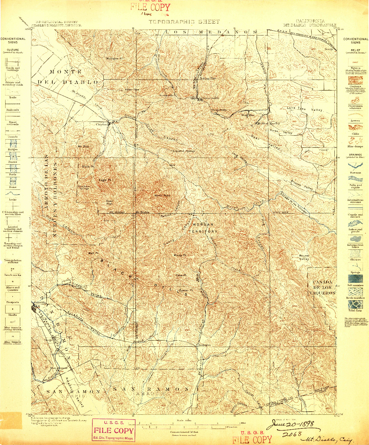 USGS 1:62500-SCALE QUADRANGLE FOR MT. DIABLO, CA 1898