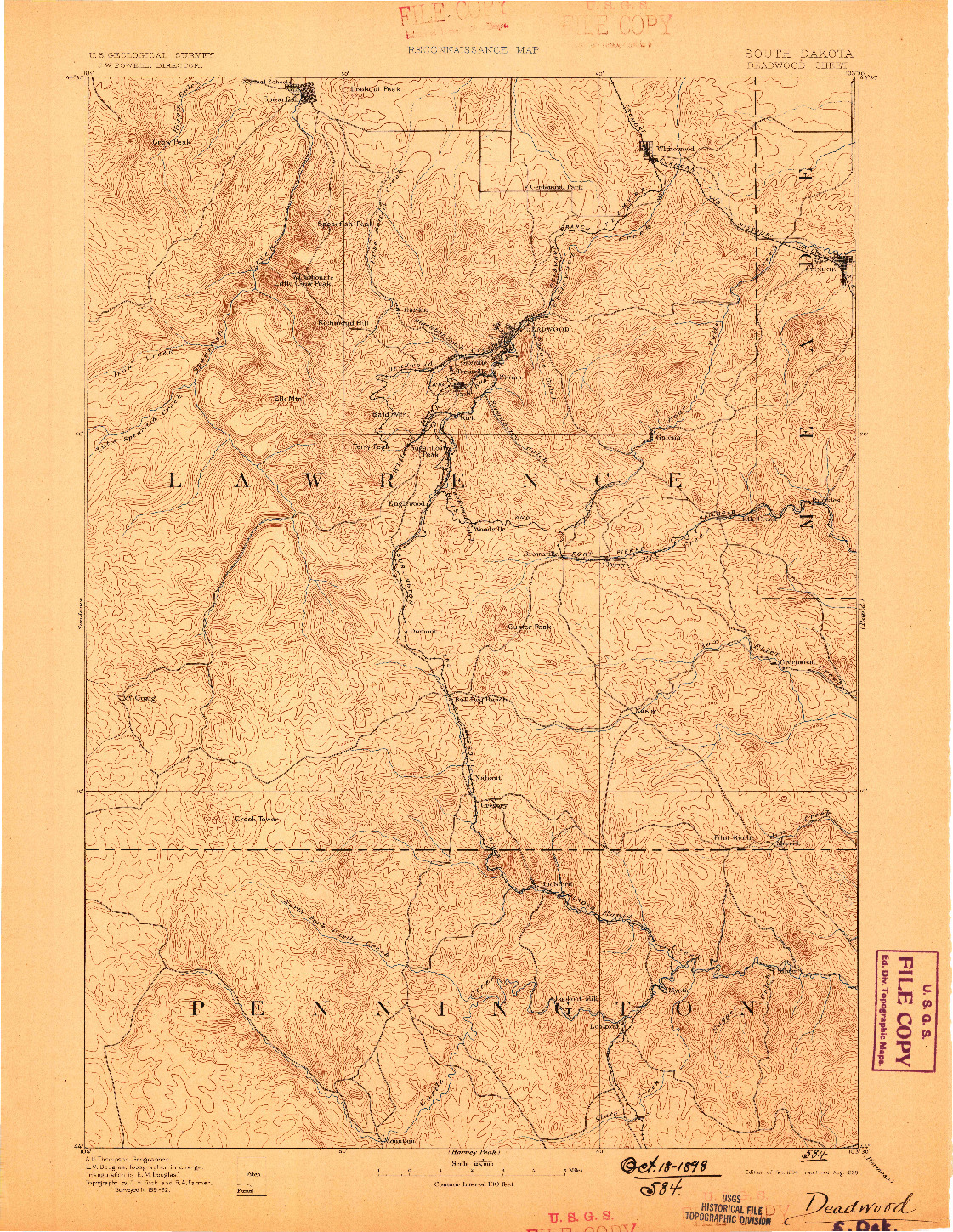 USGS 1:125000-SCALE QUADRANGLE FOR DEADWOOD, SD 1894