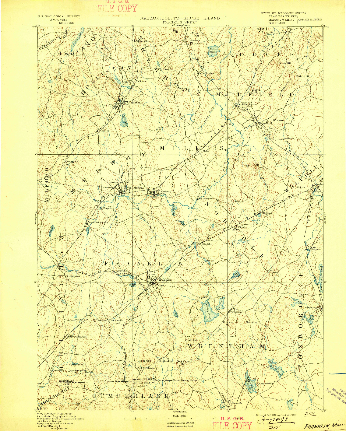 USGS 1:62500-SCALE QUADRANGLE FOR FRANKLIN, MA 1893
