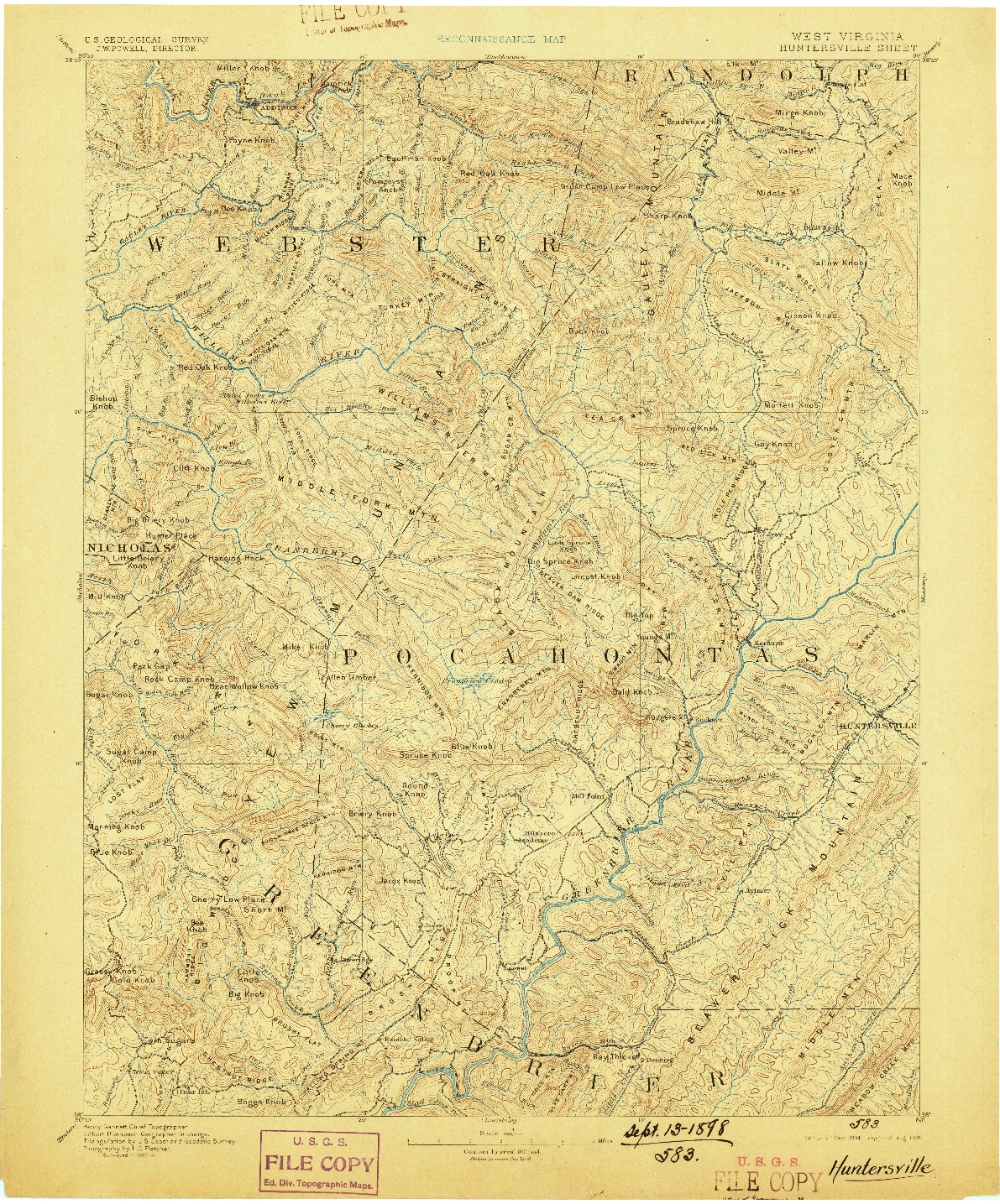 USGS 1:125000-SCALE QUADRANGLE FOR HUNTERSVILLE, WV 1894