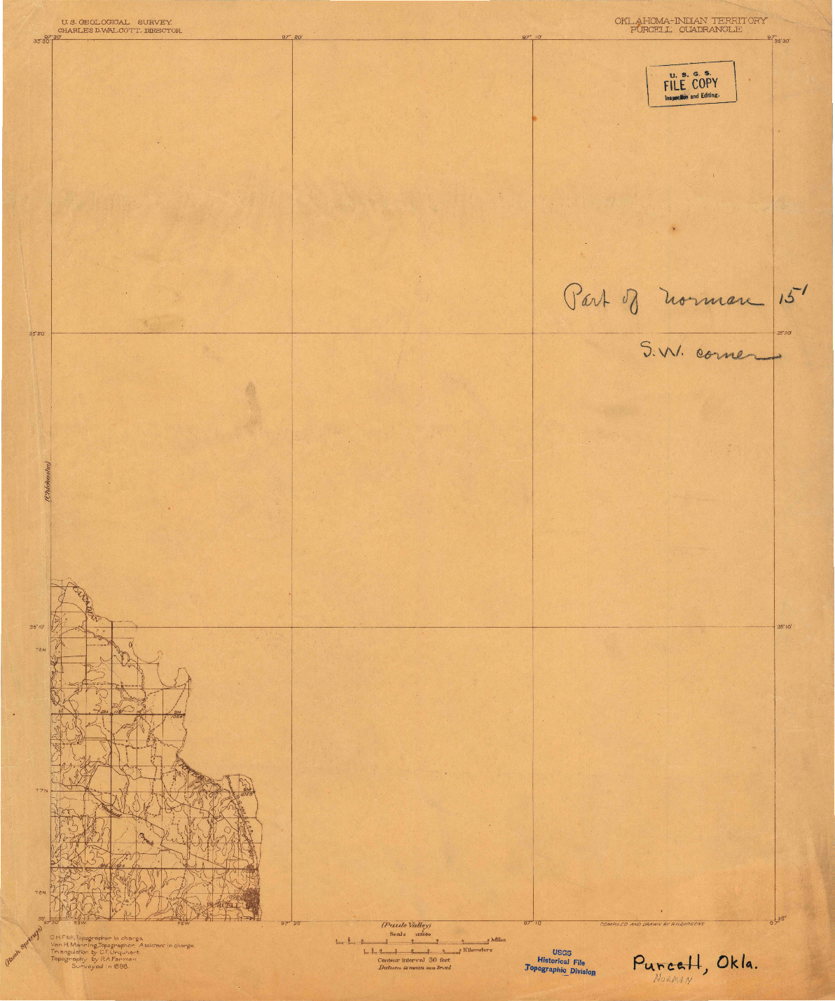 USGS 1:125000-SCALE QUADRANGLE FOR PURCELL, OK 1898