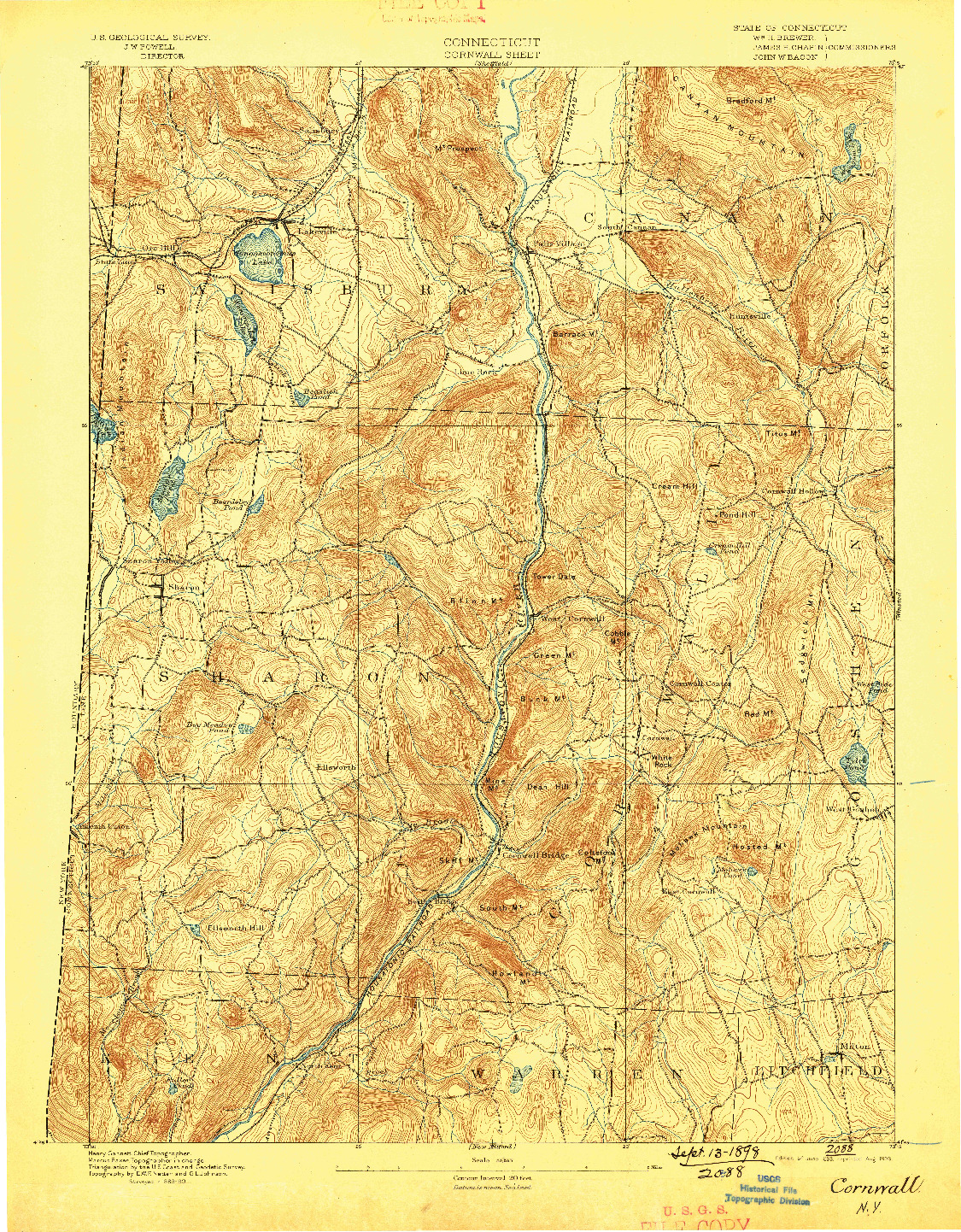 USGS 1:62500-SCALE QUADRANGLE FOR CORNWALL, CT 1893