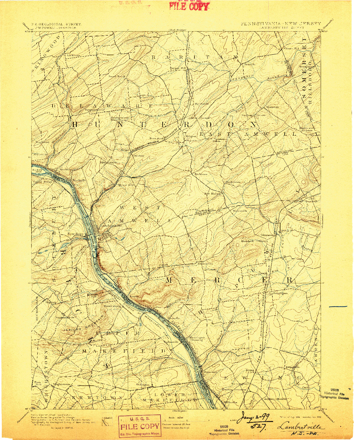 USGS 1:62500-SCALE QUADRANGLE FOR LAMBERTVILLE, NJ 1894