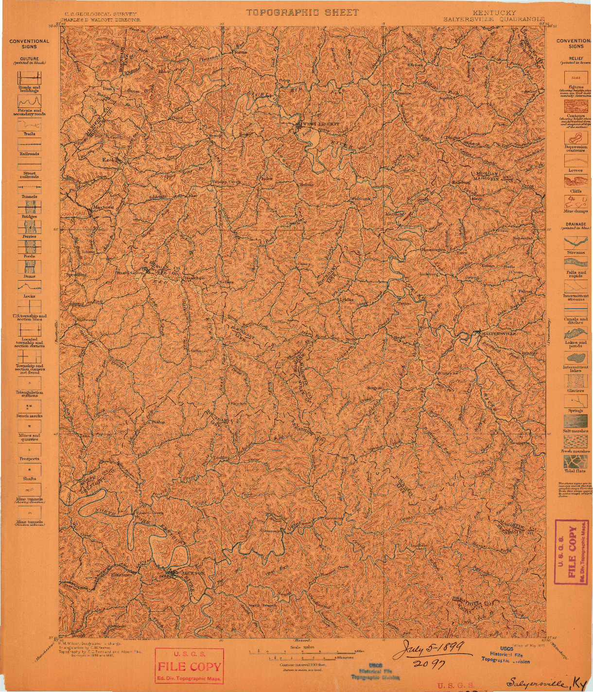 USGS 1:125000-SCALE QUADRANGLE FOR SALYERSVILLE, KY 1899