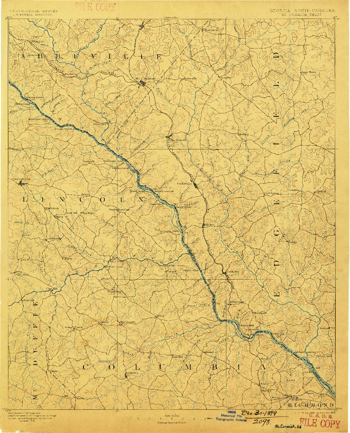 USGS 1:125000-SCALE QUADRANGLE FOR MC CORMICK, GA 1892