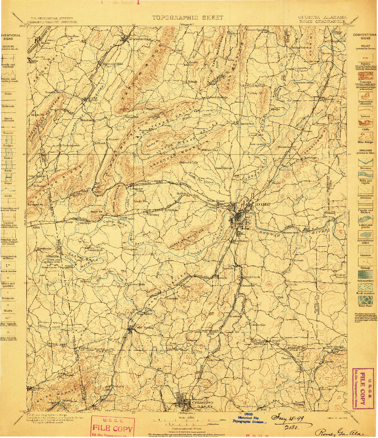 USGS 1:125000-SCALE QUADRANGLE FOR ROME, GA 1899