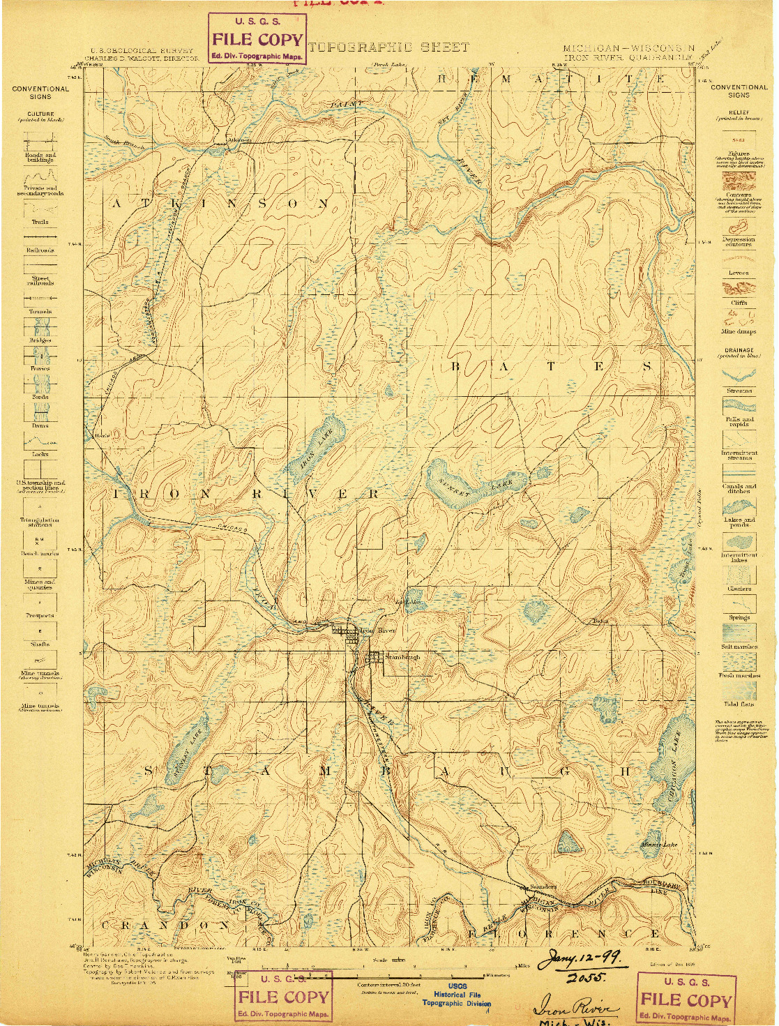 USGS 1:62500-SCALE QUADRANGLE FOR IRON RIVER, MI 1898