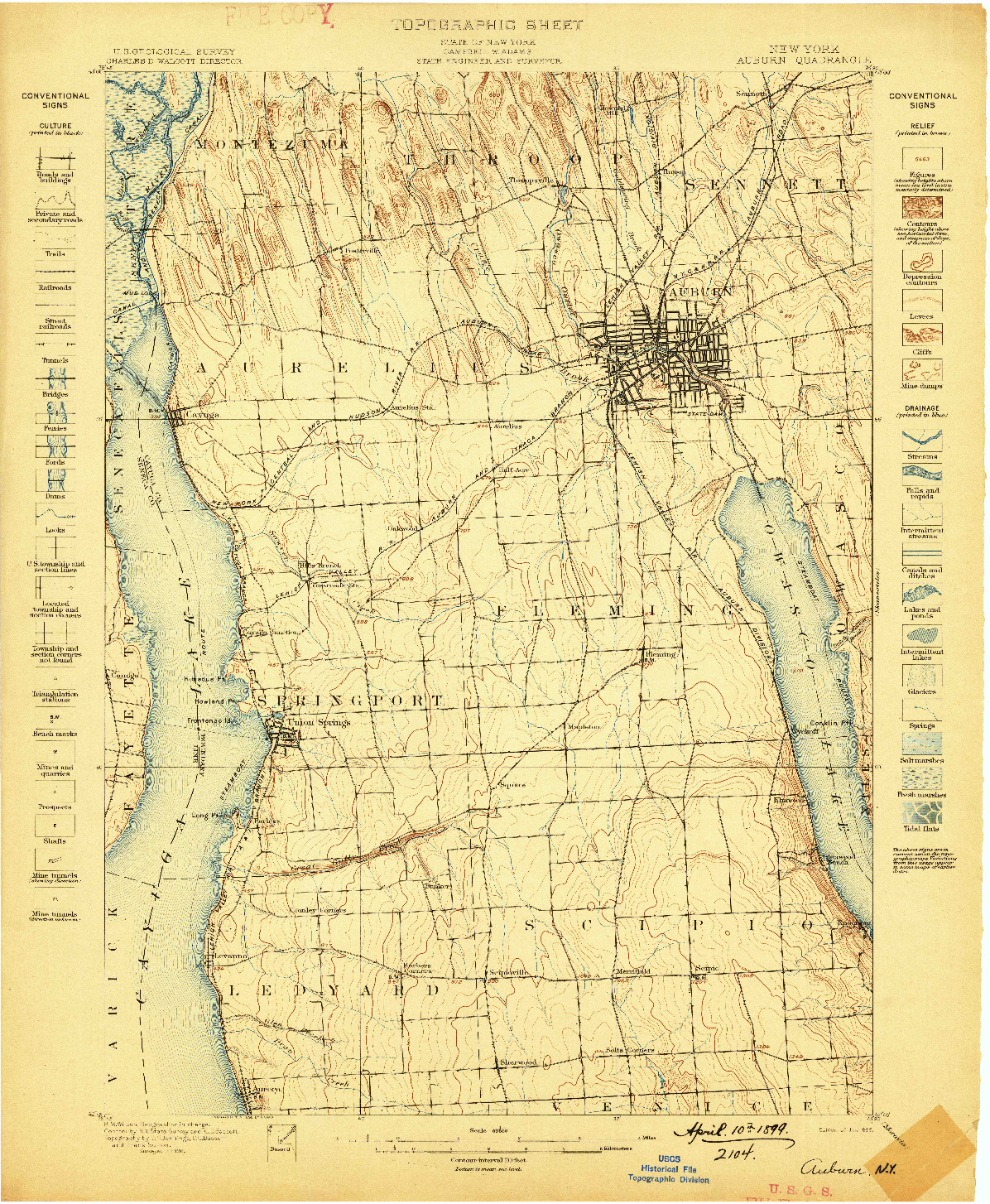 USGS 1:62500-SCALE QUADRANGLE FOR AUBURN, NY 1899