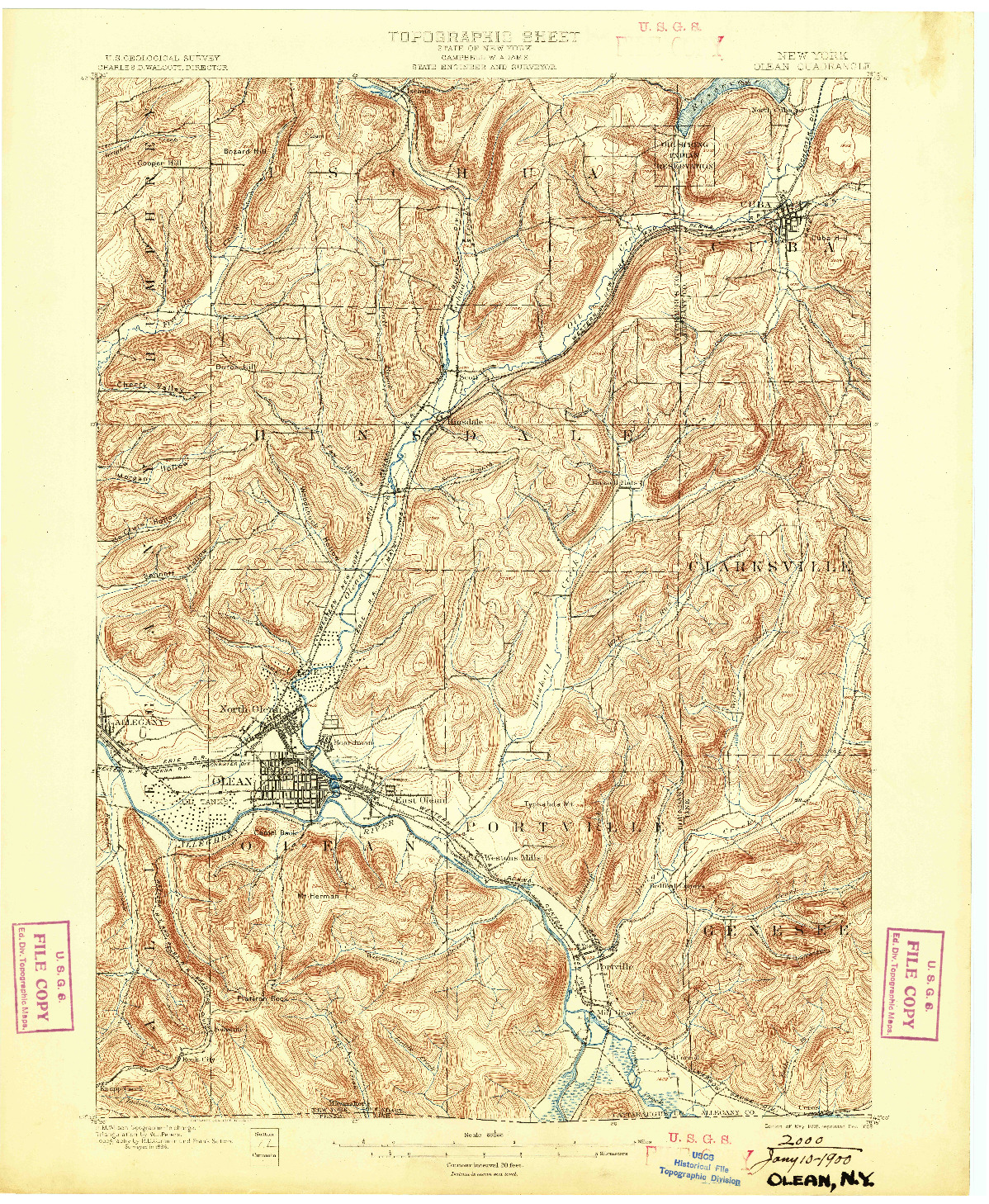 USGS 1:62500-SCALE QUADRANGLE FOR OLEAN, NY 1898