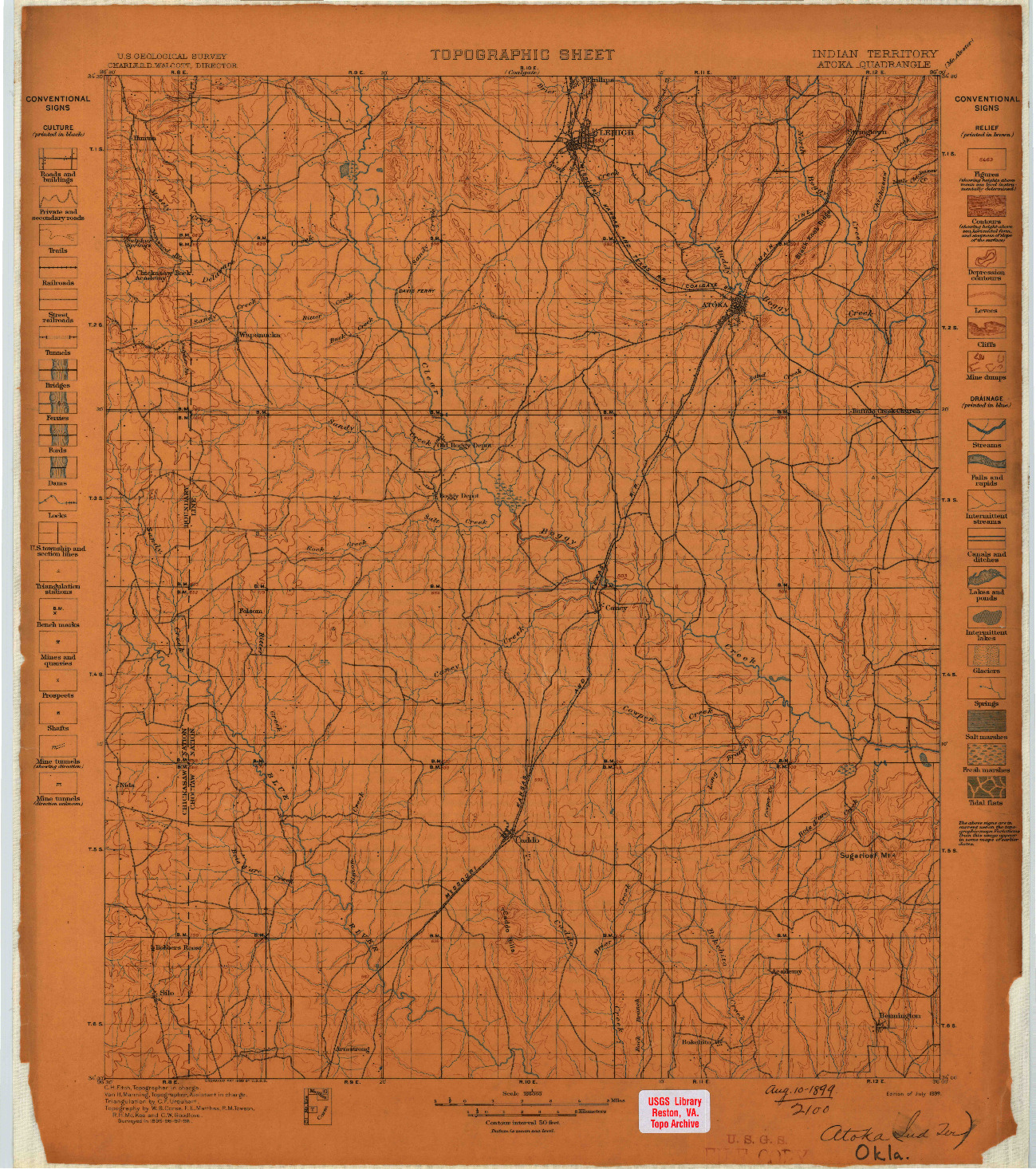 USGS 1:125000-SCALE QUADRANGLE FOR ATOKA, OK 1899