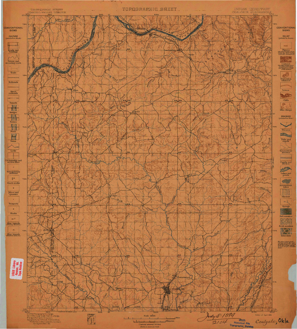 USGS 1:125000-SCALE QUADRANGLE FOR COALGATE, OK 1899
