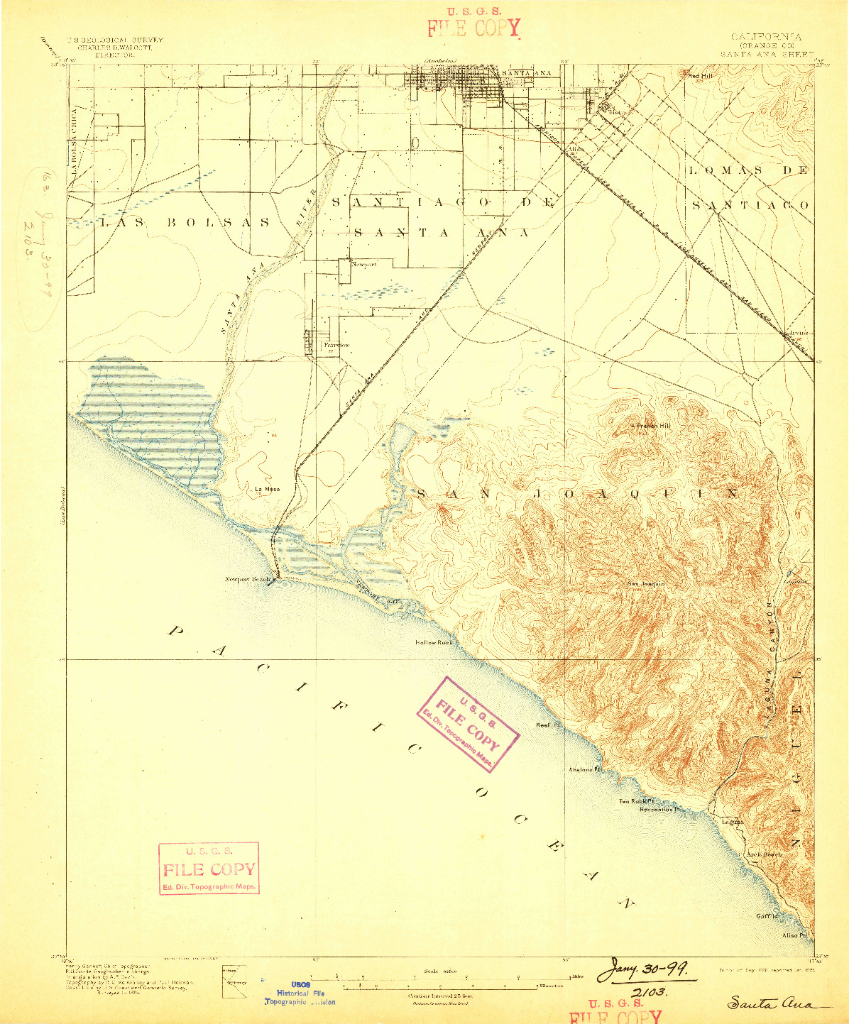 USGS 1:62500-SCALE QUADRANGLE FOR SANTA ANA, CA 1896
