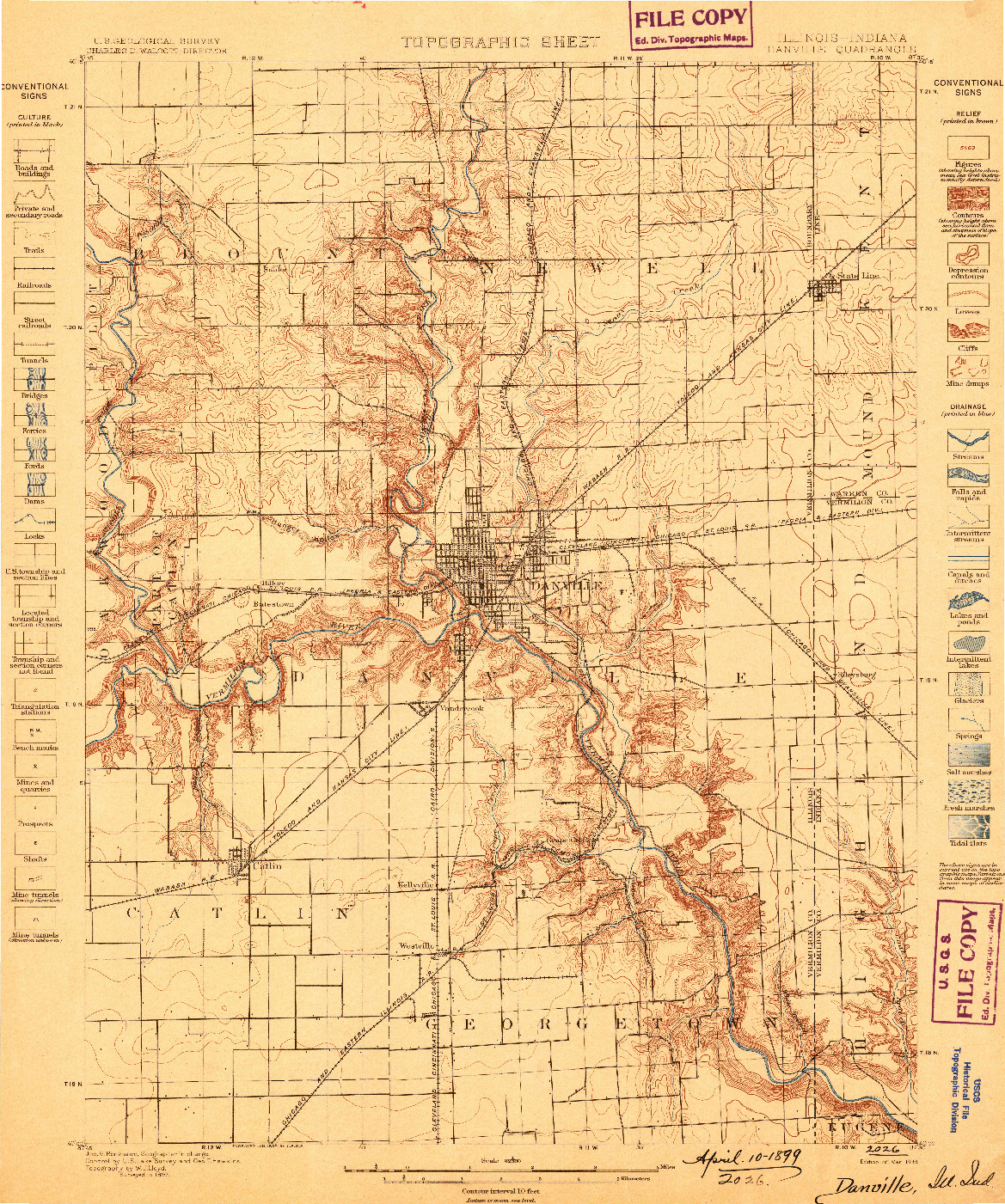 USGS 1:62500-SCALE QUADRANGLE FOR DANVILLE, IL 1899
