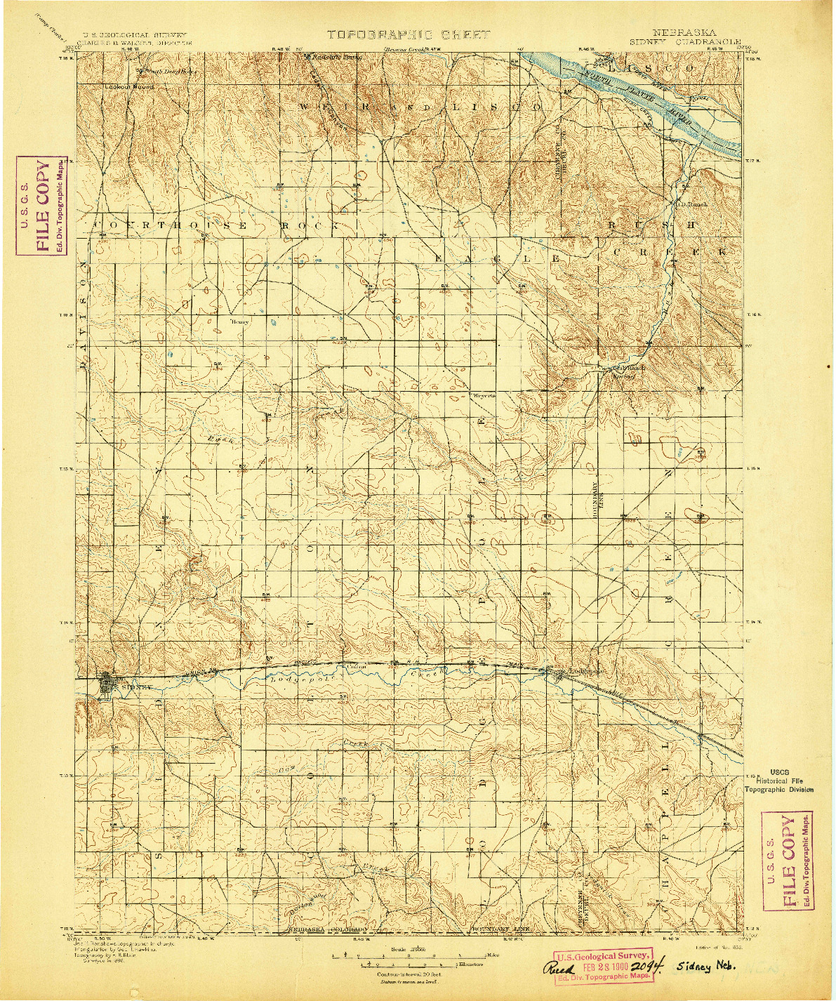 USGS 1:125000-SCALE QUADRANGLE FOR SIDNEY, NE 1899