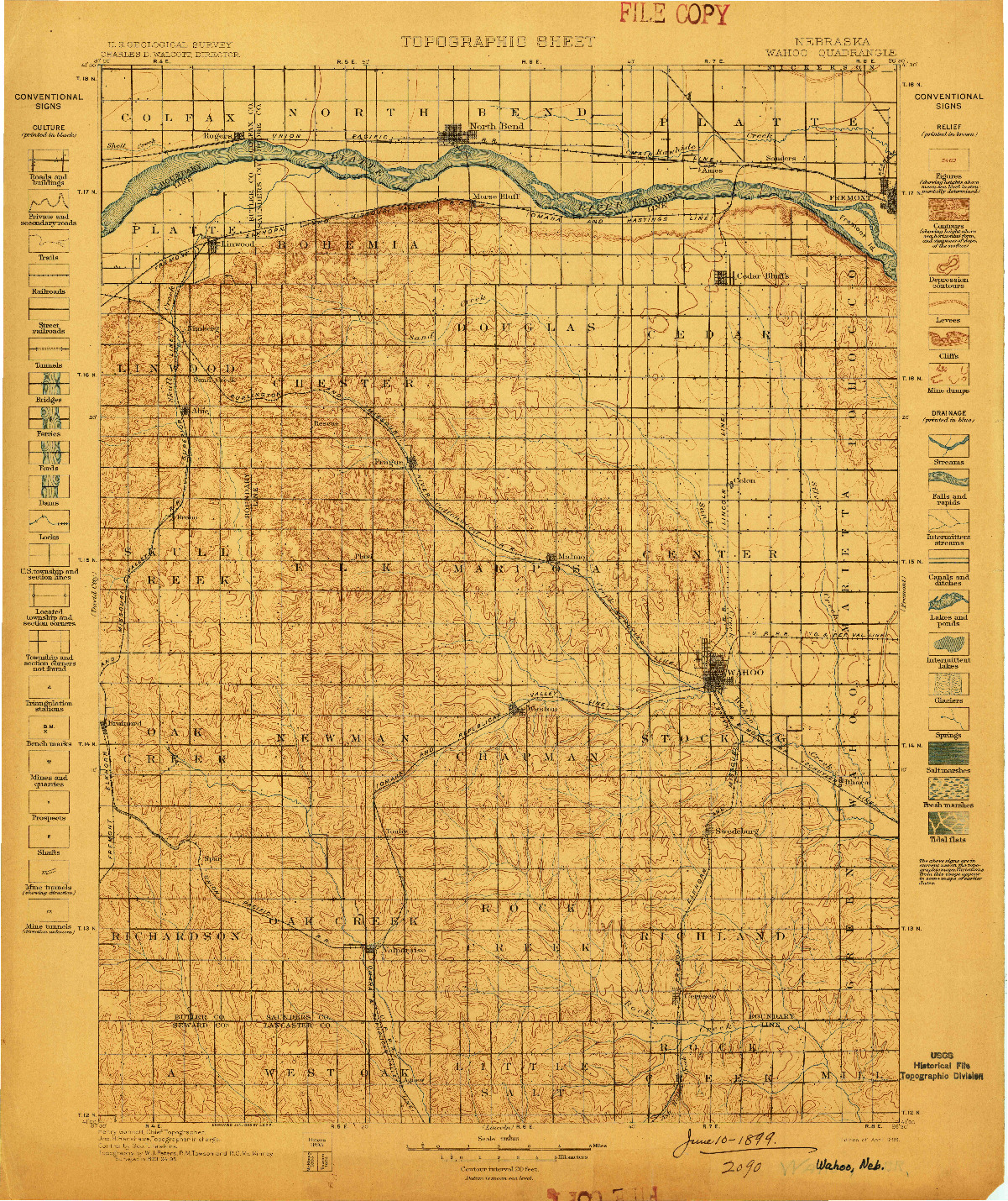 USGS 1:125000-SCALE QUADRANGLE FOR WAHOO, NE 1899