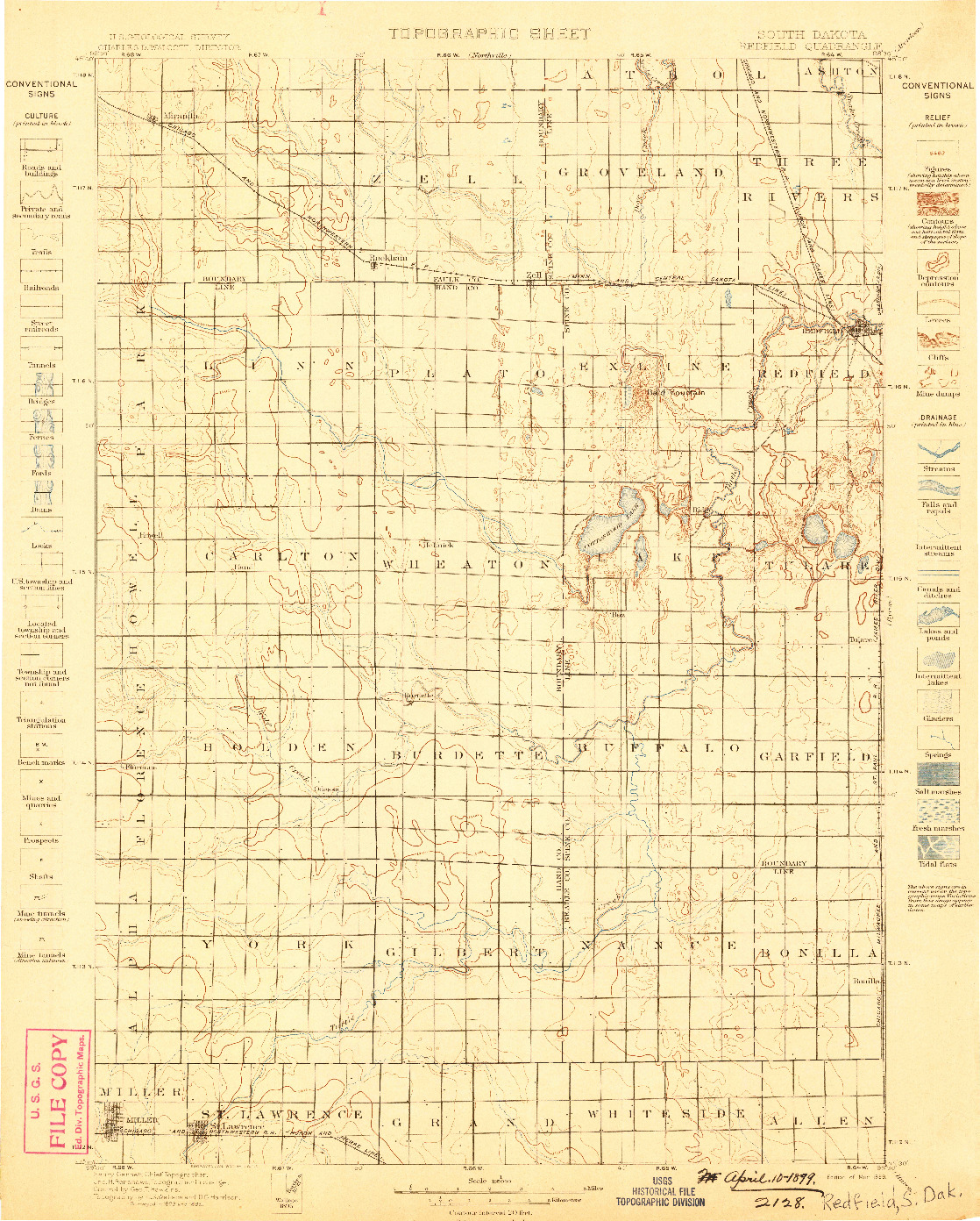 USGS 1:125000-SCALE QUADRANGLE FOR REDFIELD, SD 1899