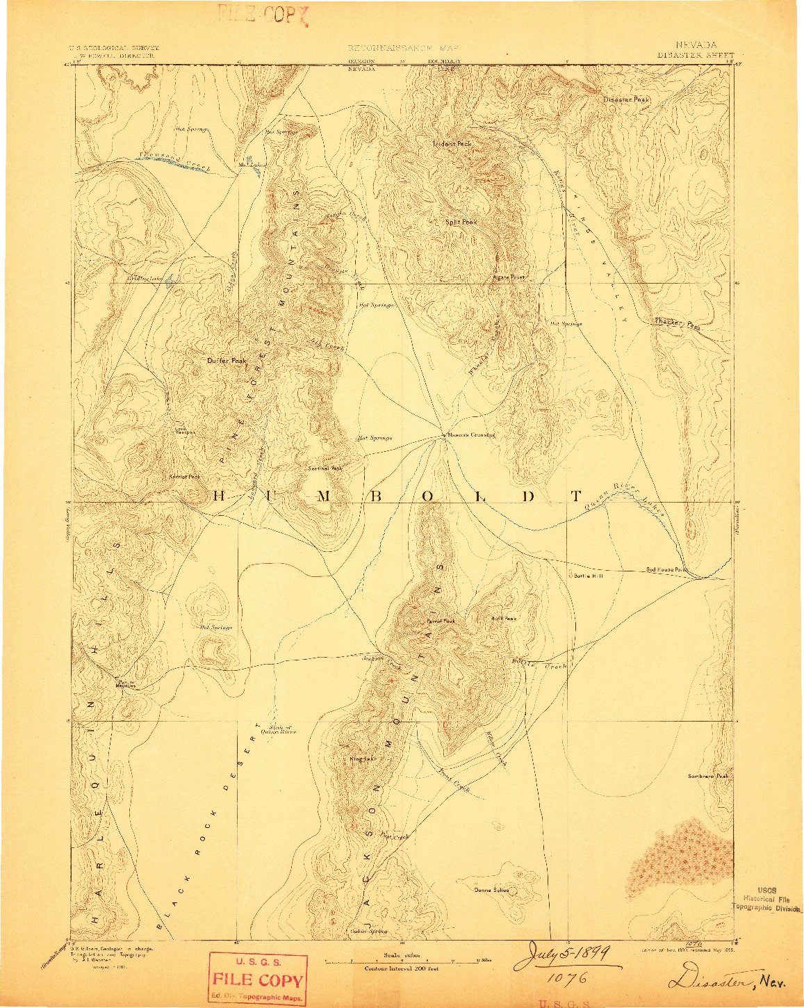 USGS 1:250000-SCALE QUADRANGLE FOR DISASTER, NV 1893