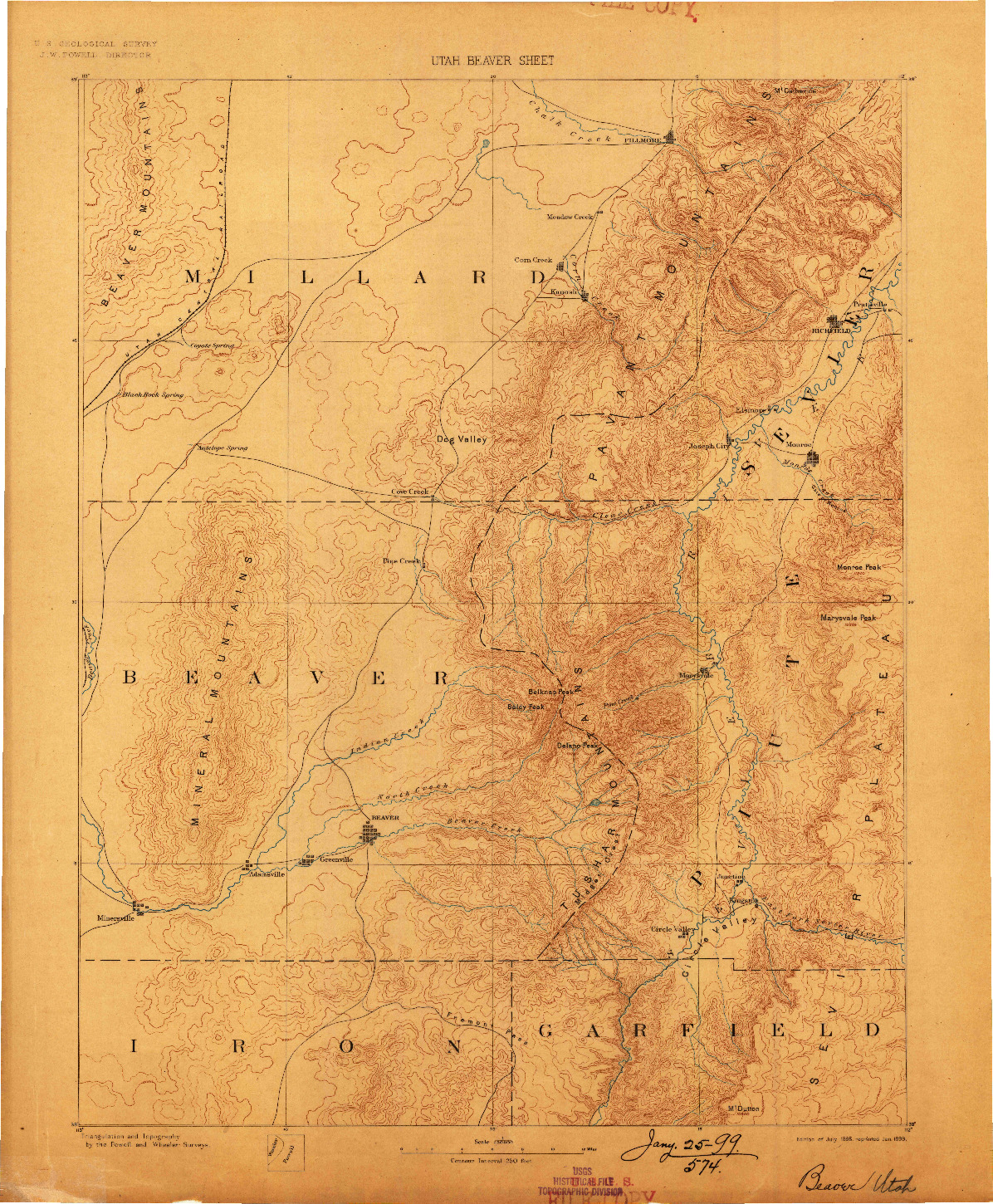 USGS 1:250000-SCALE QUADRANGLE FOR BEAVER, UT 1885