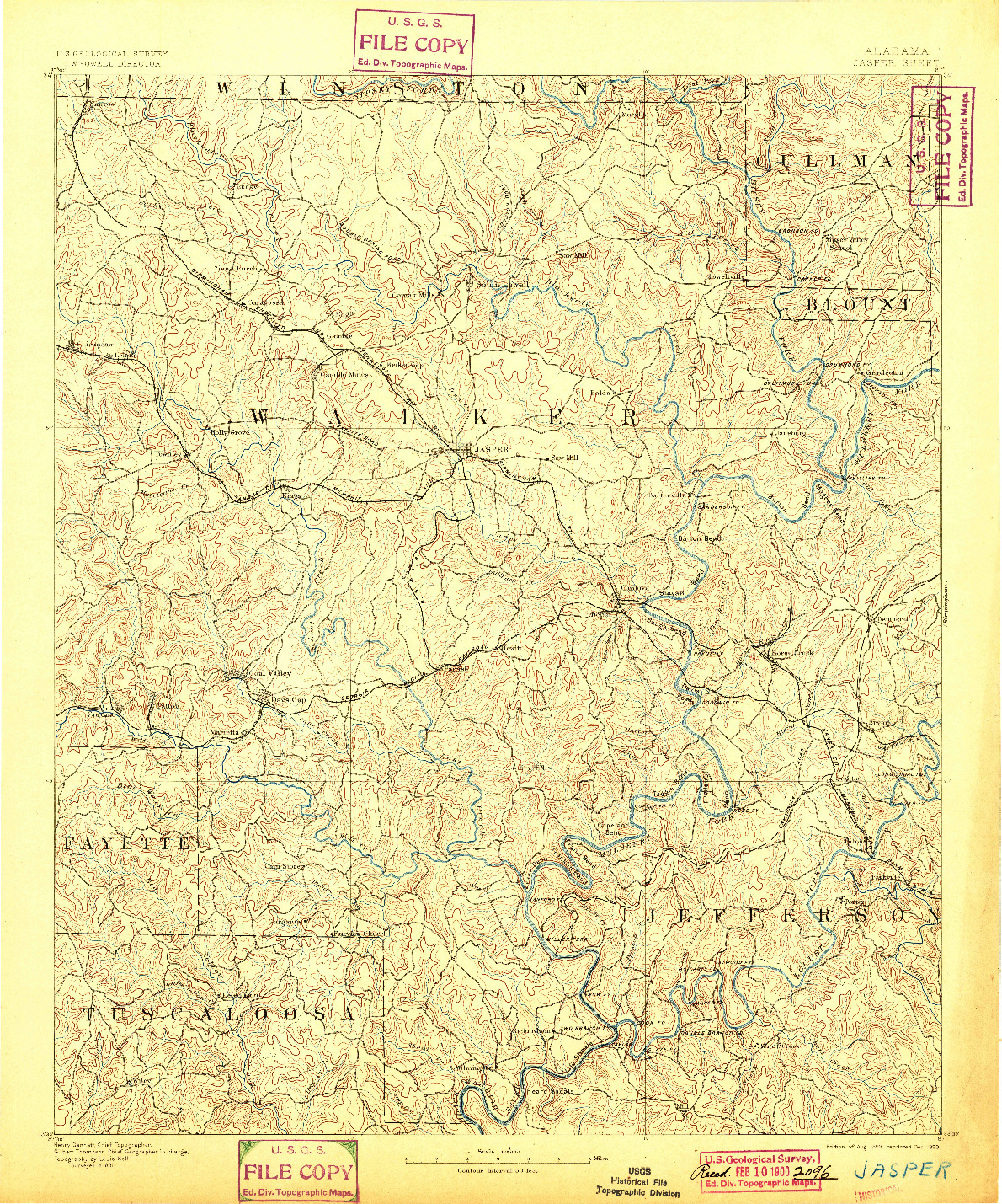 USGS 1:125000-SCALE QUADRANGLE FOR JASPER, AL 1893