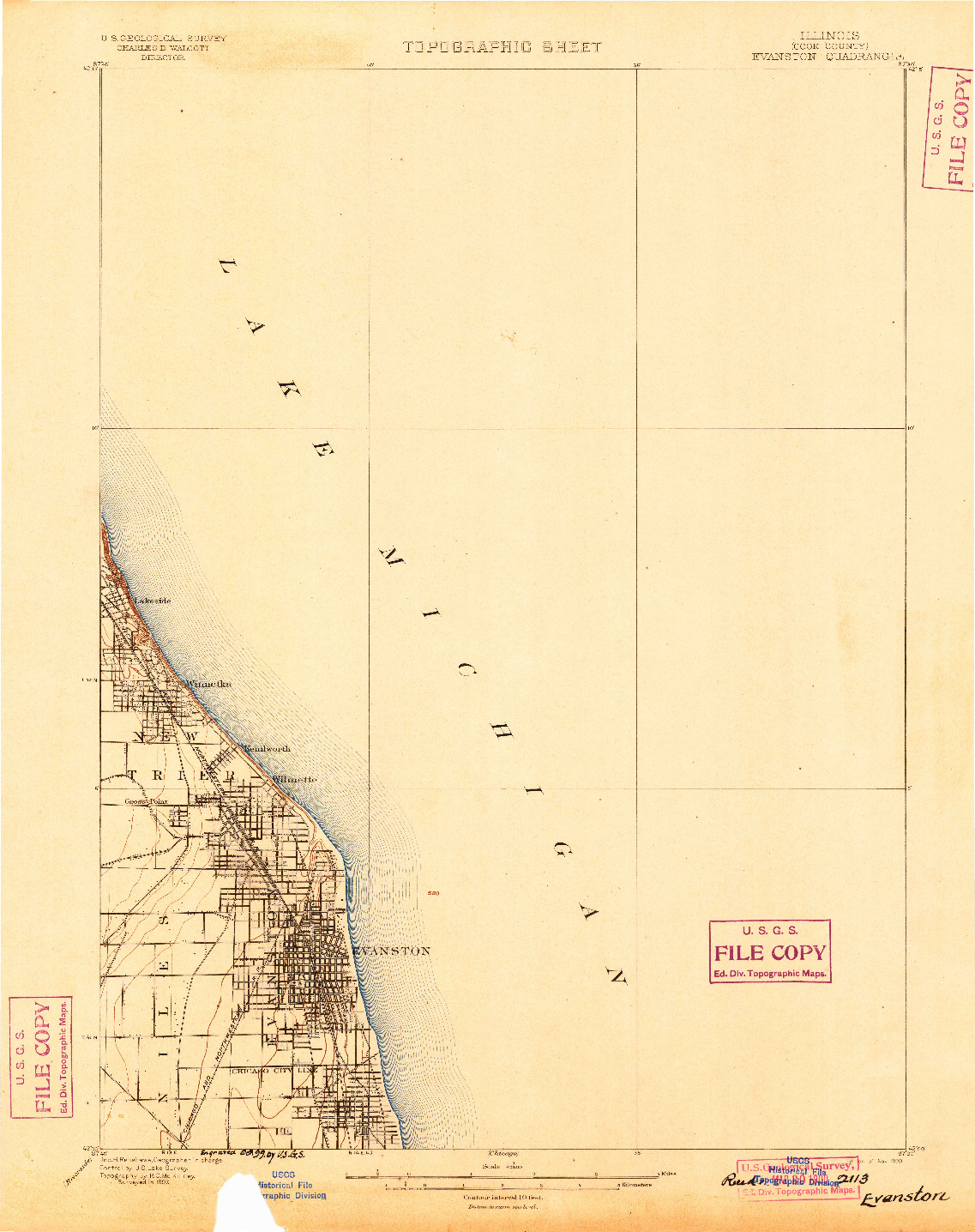 USGS 1:62500-SCALE QUADRANGLE FOR EVANSTON, IL 1899