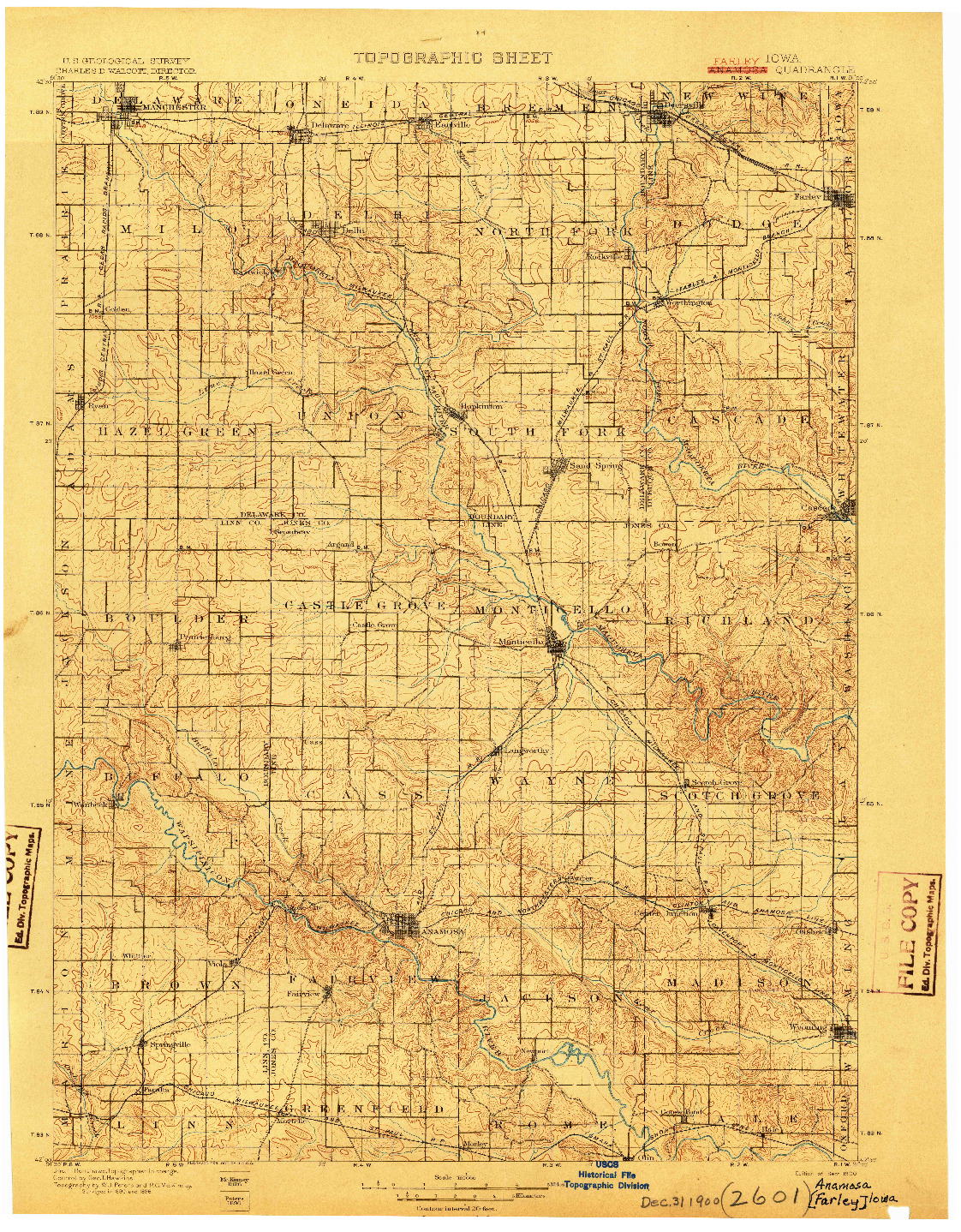 USGS 1:125000-SCALE QUADRANGLE FOR ANAMOSA, IA 1900
