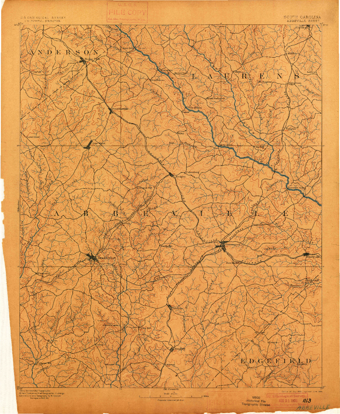 USGS 1:125000-SCALE QUADRANGLE FOR ABBEVILLE, SC 1892