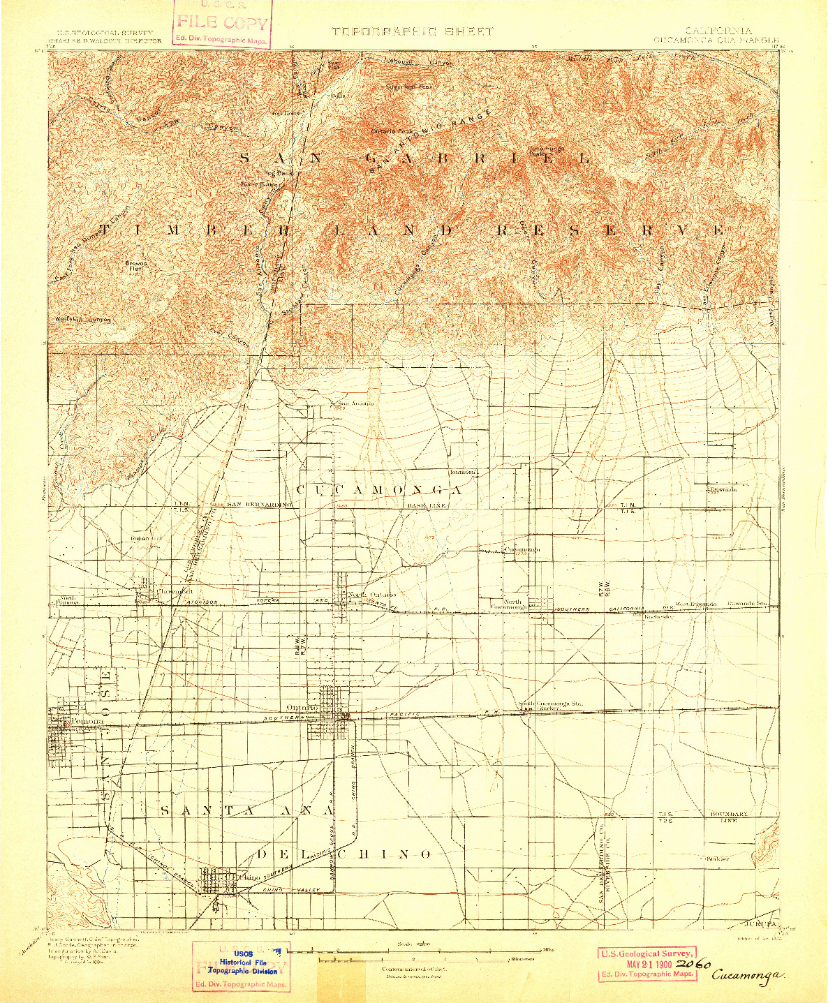 USGS 1:62500-SCALE QUADRANGLE FOR CUCAMONGA, CA 1900