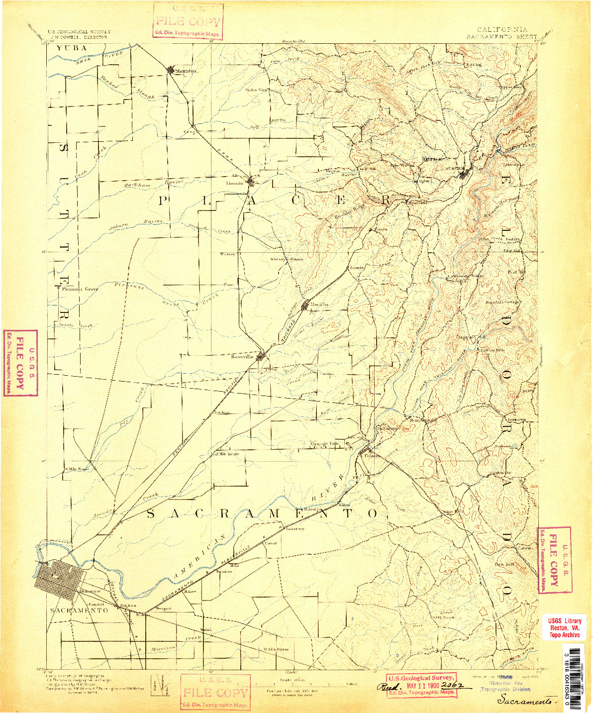 USGS 1:125000-SCALE QUADRANGLE FOR SACRAMENTO, CA 1893