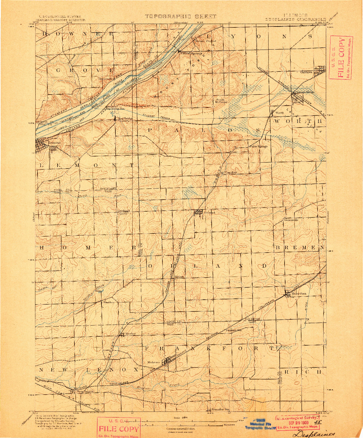 USGS 1:62500-SCALE QUADRANGLE FOR DES PLAINES, IL 1900