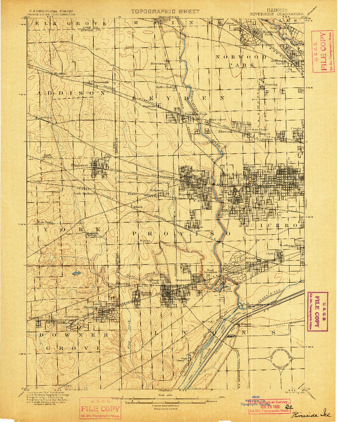 USGS 1:62500-SCALE QUADRANGLE FOR RIVERSIDE, IL 1900