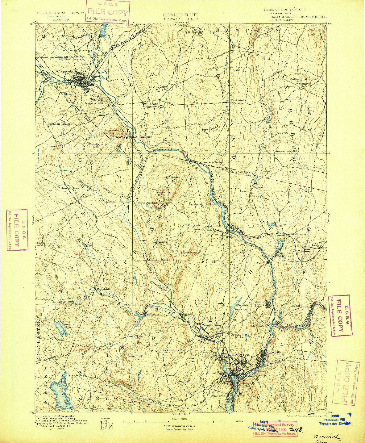 USGS 1:62500-SCALE QUADRANGLE FOR NORWICH, CT 1892
