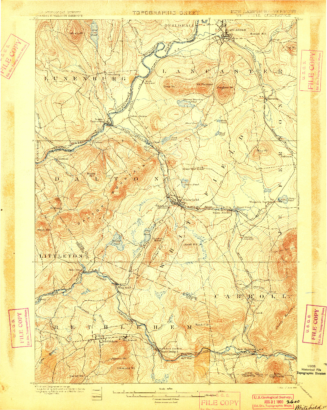 USGS 1:62500-SCALE QUADRANGLE FOR WHITEFIELD, NH 1900