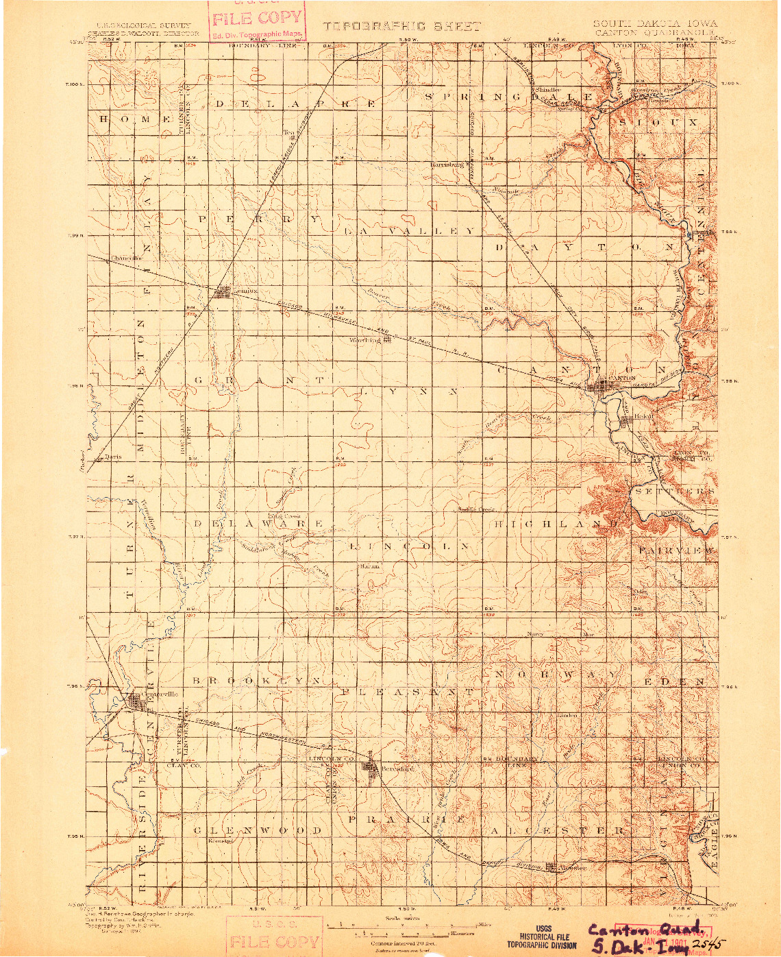 USGS 1:125000-SCALE QUADRANGLE FOR CANTON, SD 1900