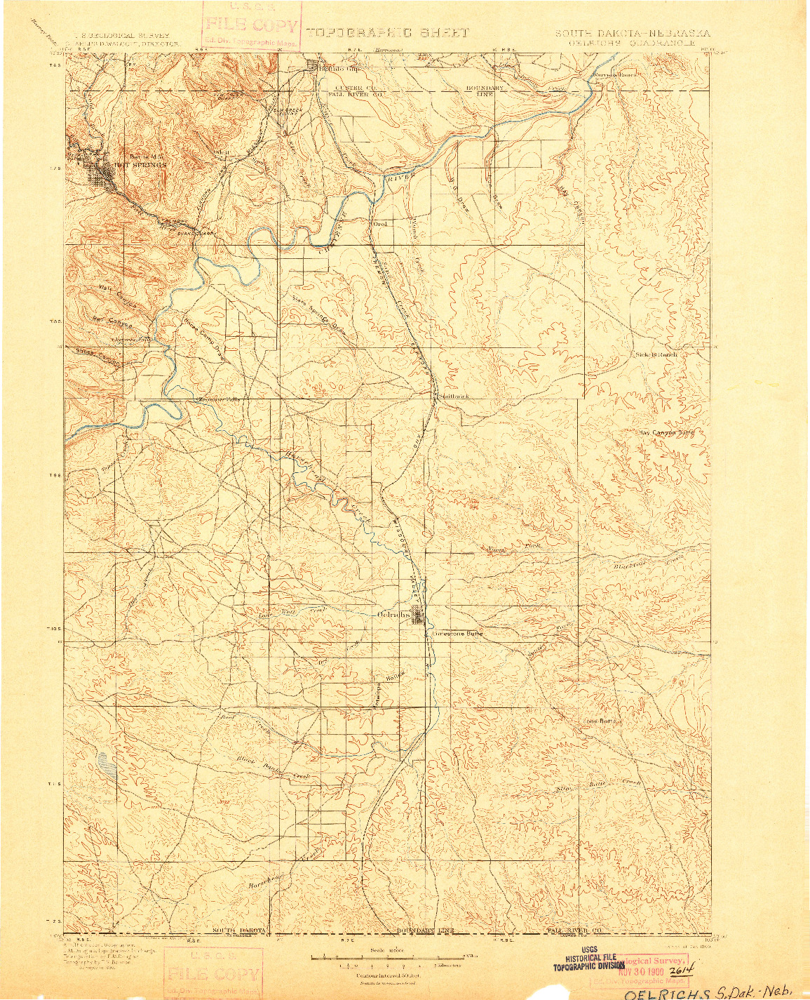 USGS 1:125000-SCALE QUADRANGLE FOR OELRICHS, SD 1900