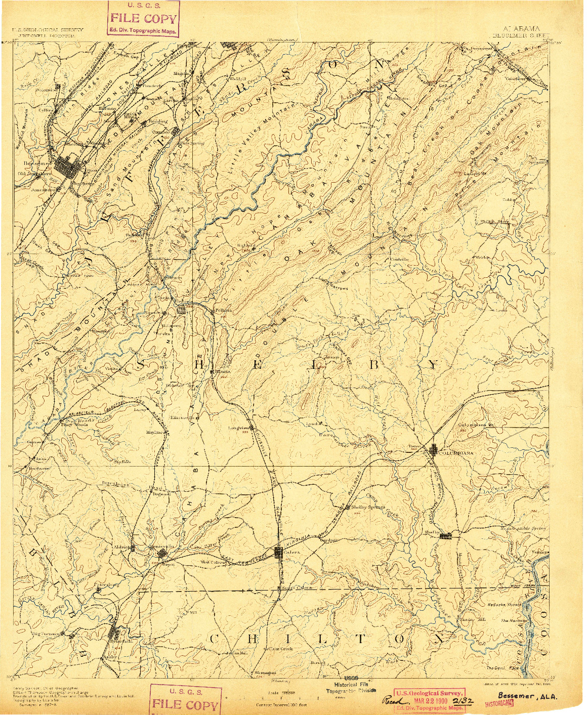 USGS 1:125000-SCALE QUADRANGLE FOR BESSEMER, AL 1892