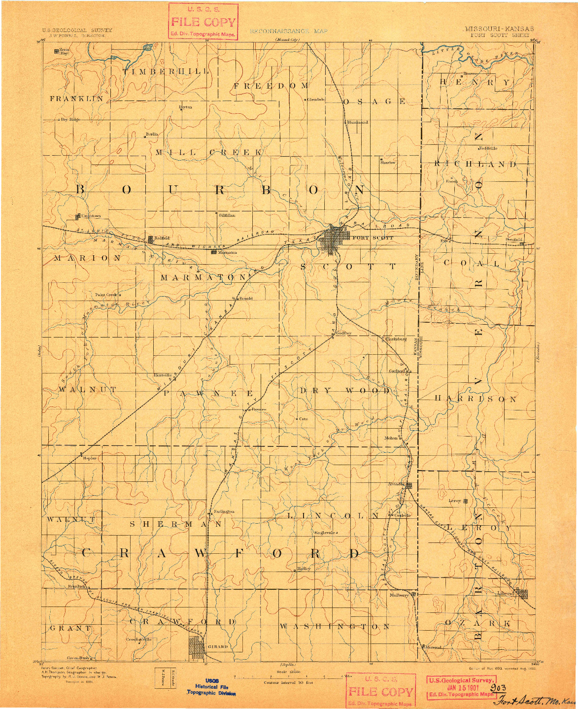 USGS 1:125000-SCALE QUADRANGLE FOR FORT SCOTT, KS 1893