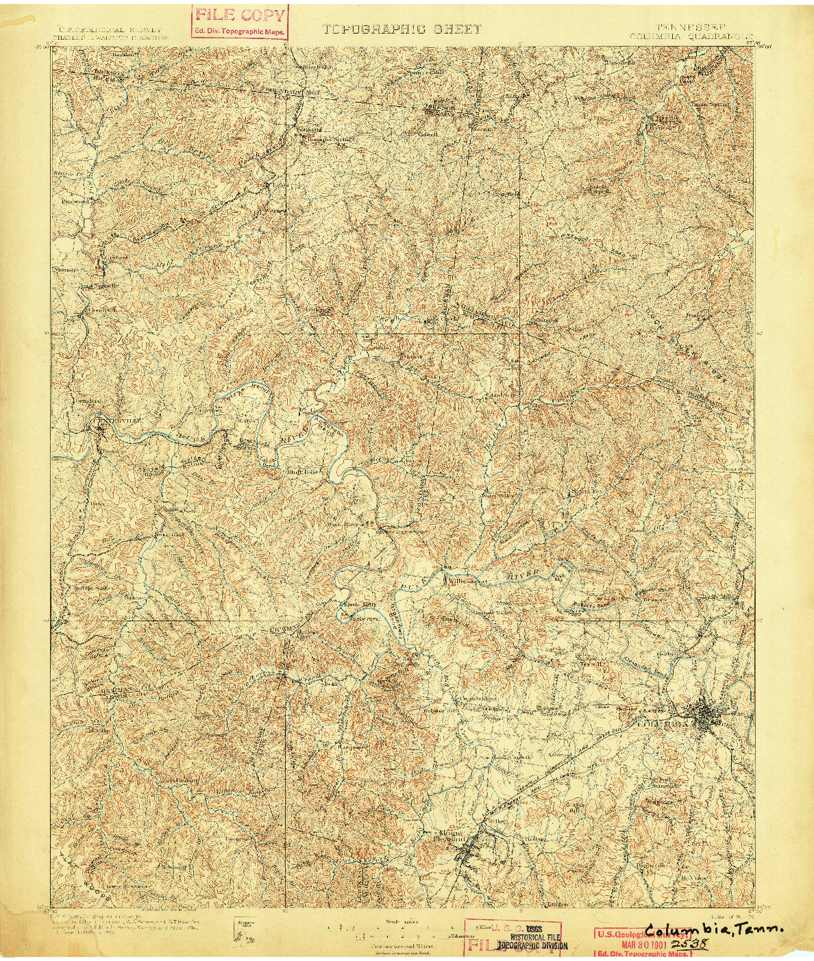 USGS 1:125000-SCALE QUADRANGLE FOR COLOMBIA, TN 1901